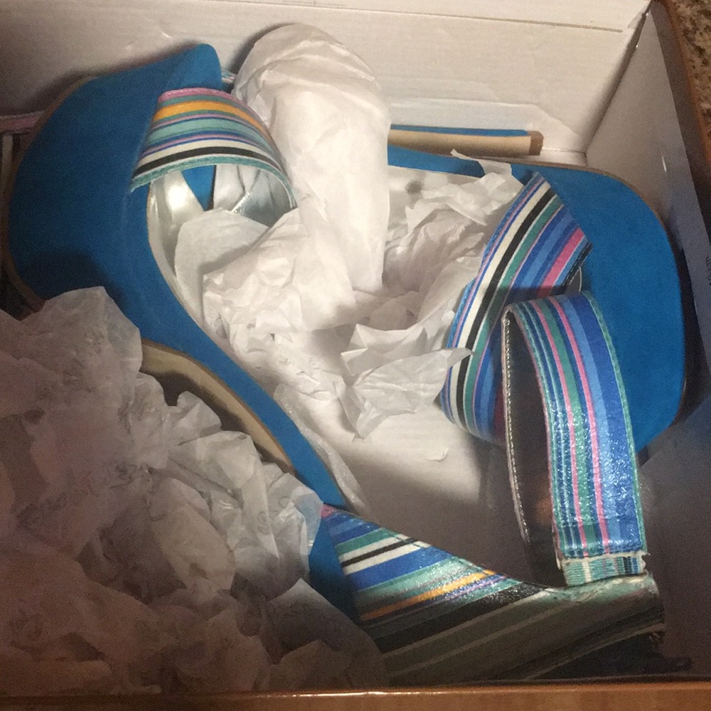 Multi color stripe platform heels